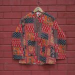 Womens Red Velvet Embroidered Jacket with Floral Design